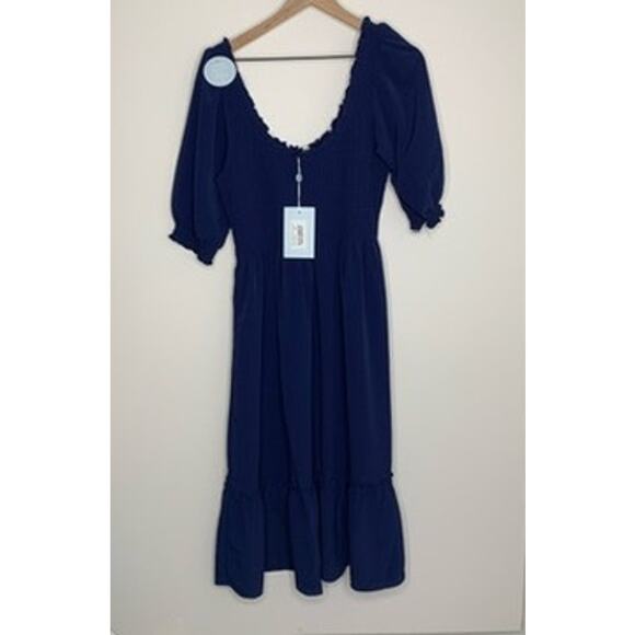 Hill House The Luisa Nap Blue Navy Crepe Dress Womens New Size XL - Picture 4 of 16
